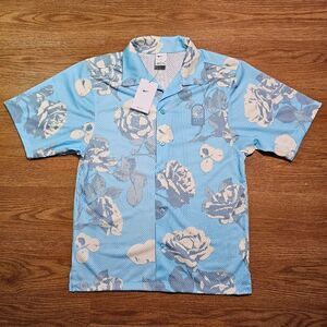 Nike Rose City Mesh Button-Up Shirt Dri-Fit Floral Men's Small S Blue FJ1650-499